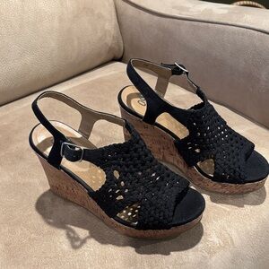 Black Woven Wedge Sandals
